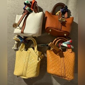 Set of 4 Mini Designer Inspired Bags - White/Br, Brown, Yellow & Caramel Python